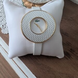 Lacoste White Textured Round Watch with Gold Trim
